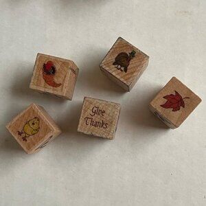 Fall Wooden Rubber Stamp Give Thanks Maple Leaf Turkey Bounty Harvent Chick 3/4
